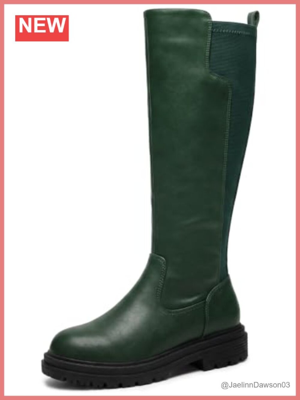 Women's Knee High Stretch Boots Faux Leather Block Heel Wide Calf